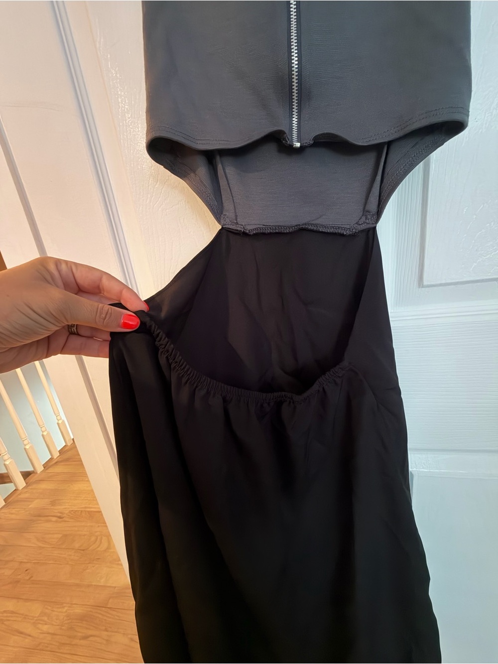 Savannah Two-Tone Gray Top and Black Maxi Dress - Picture 3 of 4